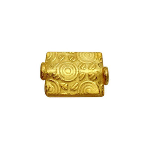 Handcrafted rectangular barrel bead with engraved circular texture made from 18K Gold Overlay Over Copper in India for wholesale jewelry making.