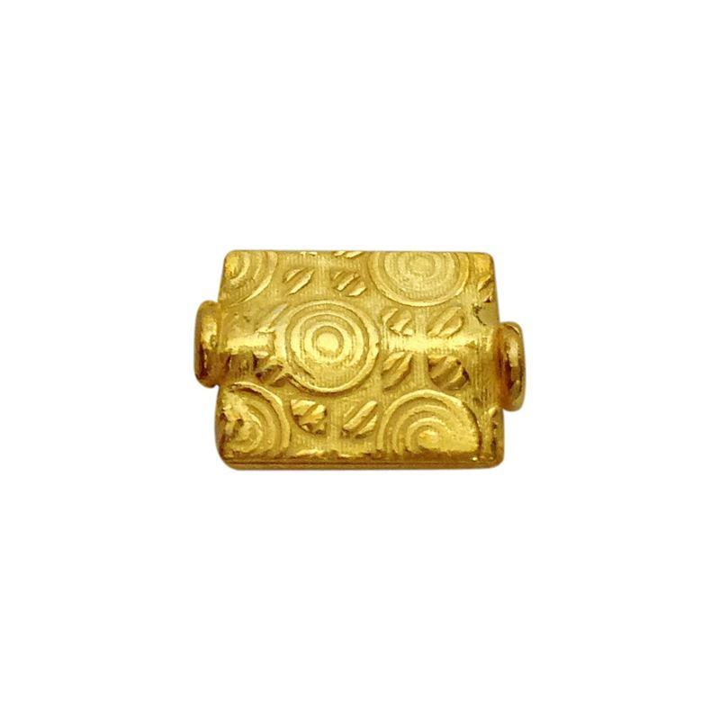 Handcrafted rectangular barrel bead with engraved circular texture made from 18K Gold Overlay Over Copper in India for wholesale jewelry making.