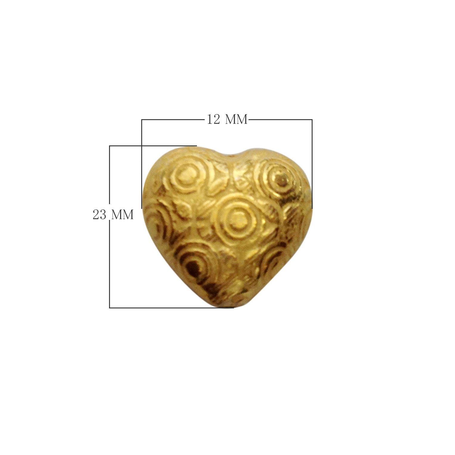 Handcrafted heart-shaped engraved bead made from 18K Gold Overlay Over Copper in India for wholesale jewelry manufacturing.