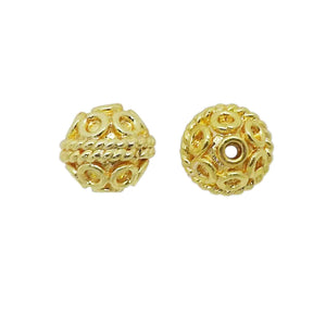 Handcrafted openwork round bead made from 18K Gold Overlay Over Copper in India for wholesale jewelry manufacturing.