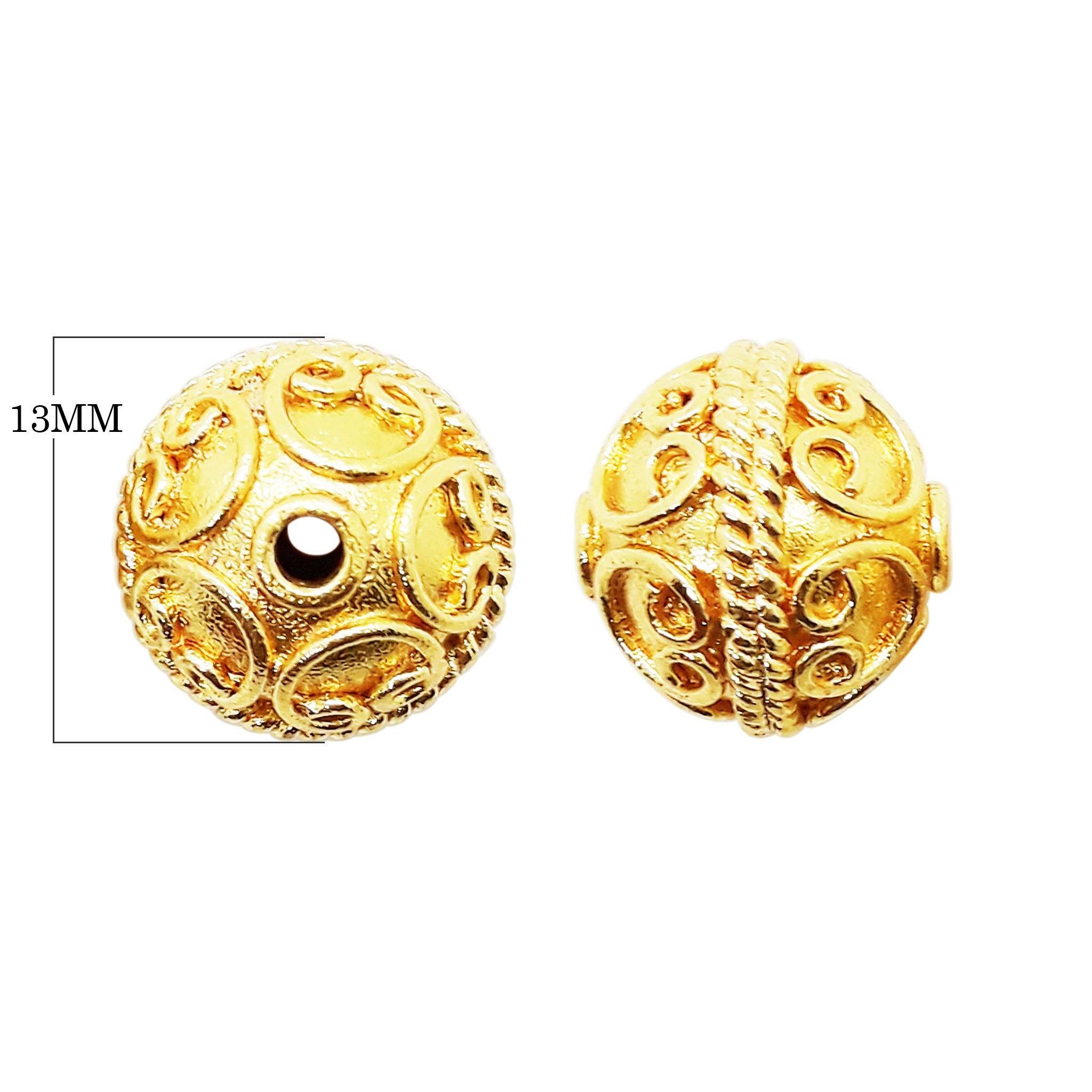 Handcrafted decorative openwork round bead made from 18K Gold Overlay Over Copper in India for wholesale jewelry manufacturing.