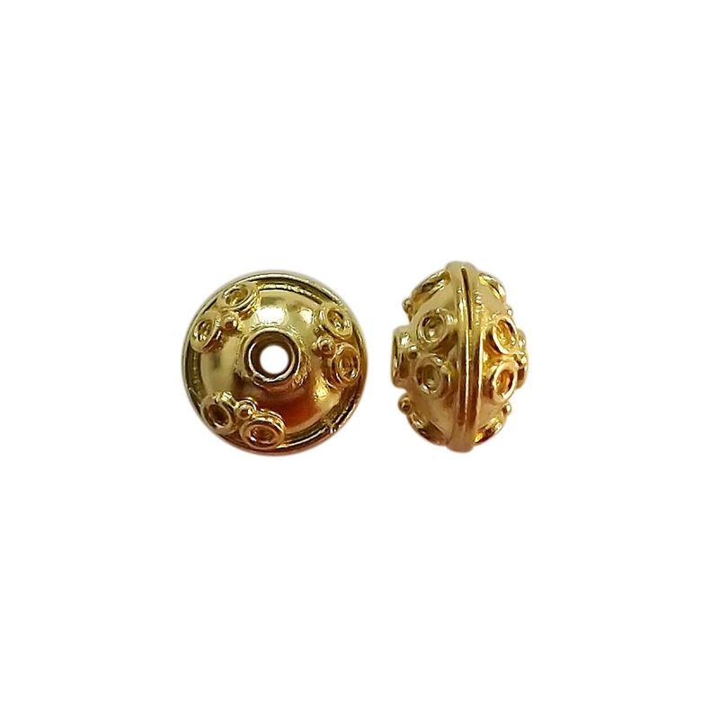 Handcrafted domed round engraved bead made from 18K Gold Overlay Over Copper in India for wholesale jewelry manufacturing.