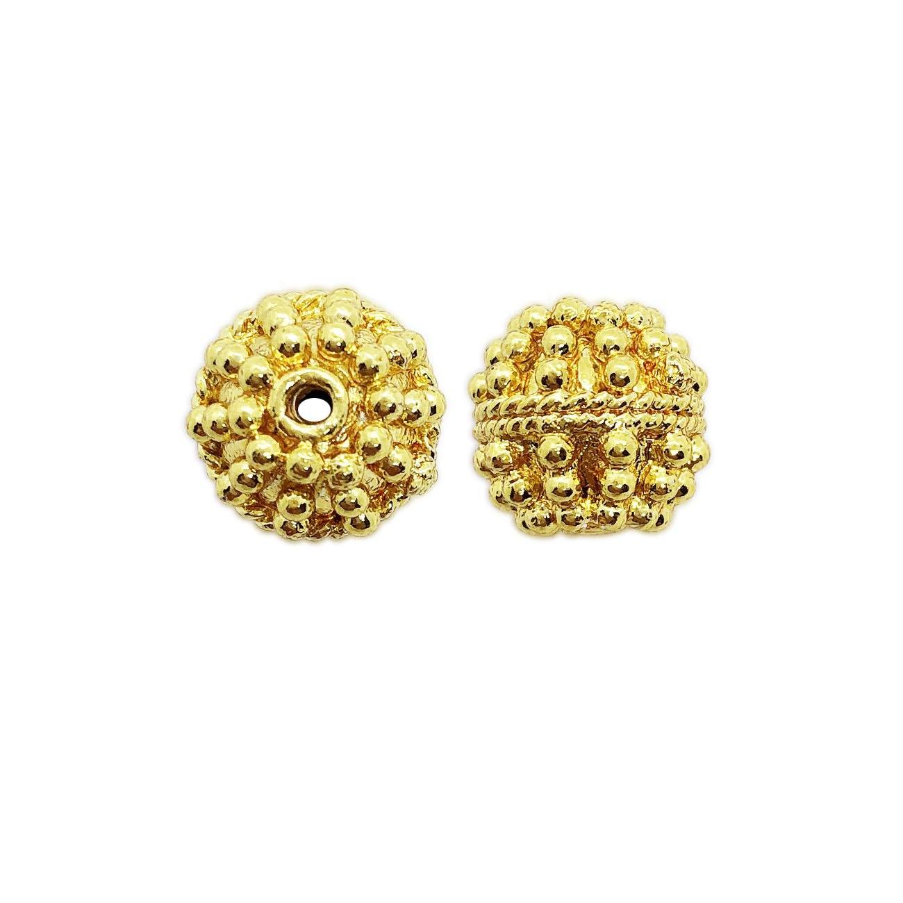 18K Gold Overlay over copper round granulated spacer bead with rope detailing handcrafted in India for wholesale jewelry making