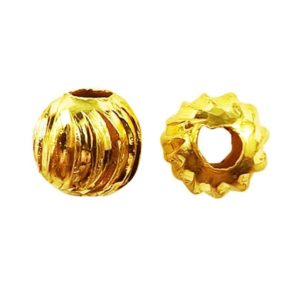 BG-358-4MM 18K Gold Overlay Round Carved Bead Beads Bali Designs Inc 