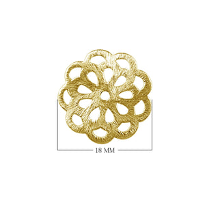 Floral filigree round jewelry component with 18K gold overlay over copper handcrafted in India
