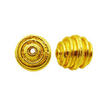 Ridged concentric round bead jewelry component with 18K gold overlay over copper handcrafted in India