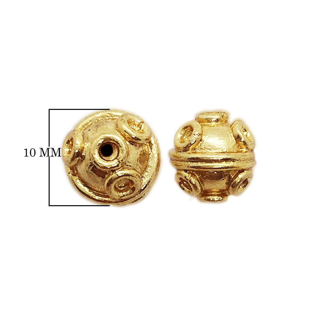 Ornate raised ring round bead jewelry component with 18K gold overlay over copper handcrafted in India