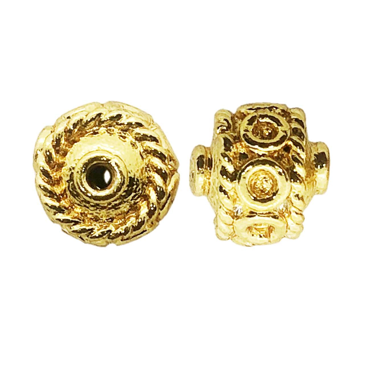 Ornate spiral ring round bead jewelry component with 18K gold overlay over copper handcrafted in India
