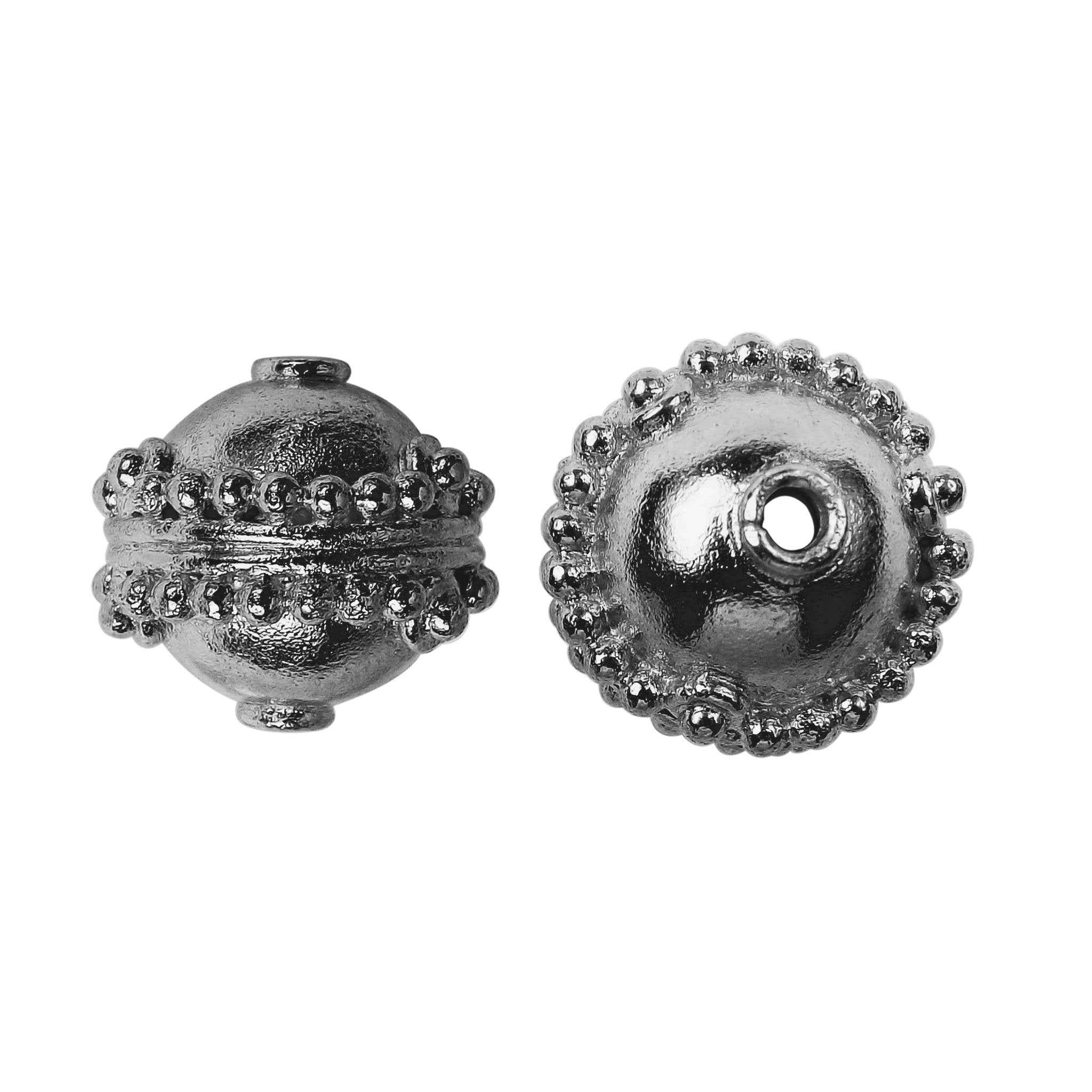 Black rhodium overlay over copper handcrafted spacer bead with raised detailing, wholesale jewelry component from India