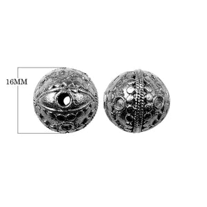 Handcrafted black rhodium overlay copper spherical bead with textured dotted design made in India