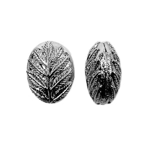 Black Rhodium overlay over copper oval leaf carved bead handcrafted in India for wholesale jewelry making