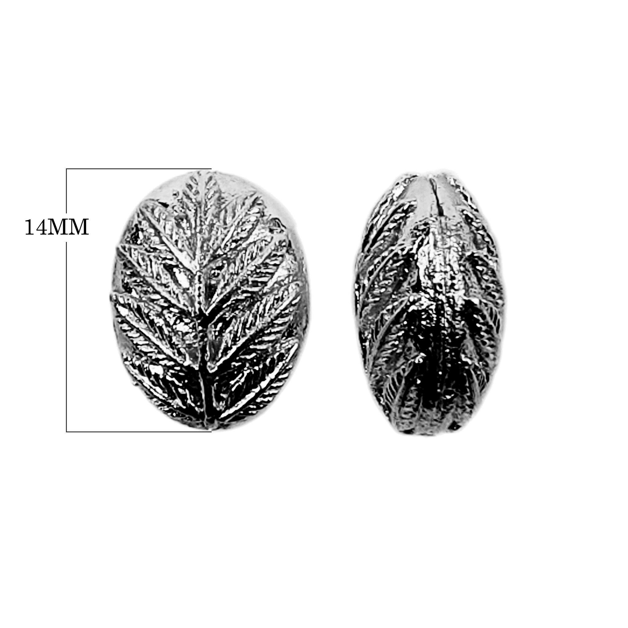 Black Rhodium overlay over copper oval leaf carved bead handcrafted in India for wholesale jewelry making