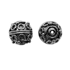 Black rhodium overlay round copper bead with dotted Bali design handcrafted in India for wholesale jewelry making