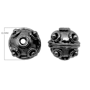 Black rhodium overlay copper spacer bead handcrafted in India with raised circular design for jewelry making