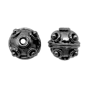 Black rhodium overlay copper spacer bead handcrafted in India with raised circular design for jewelry making