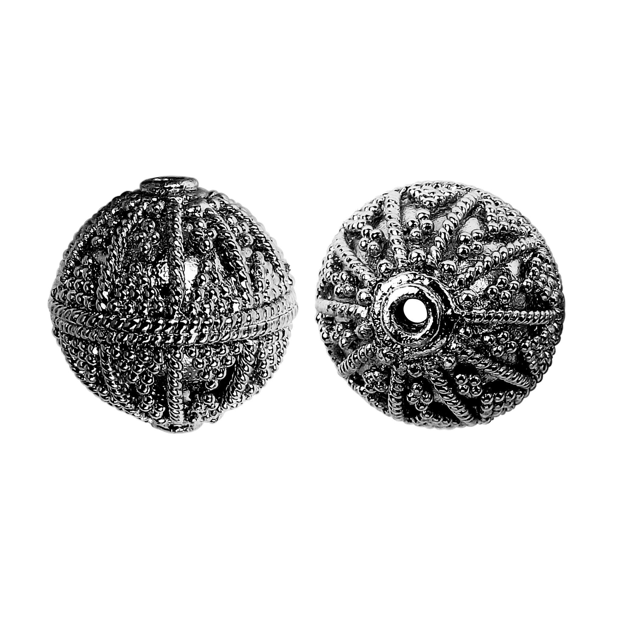 Black rhodium overlay copper handcrafted textured round bead from India for wholesale jewelry