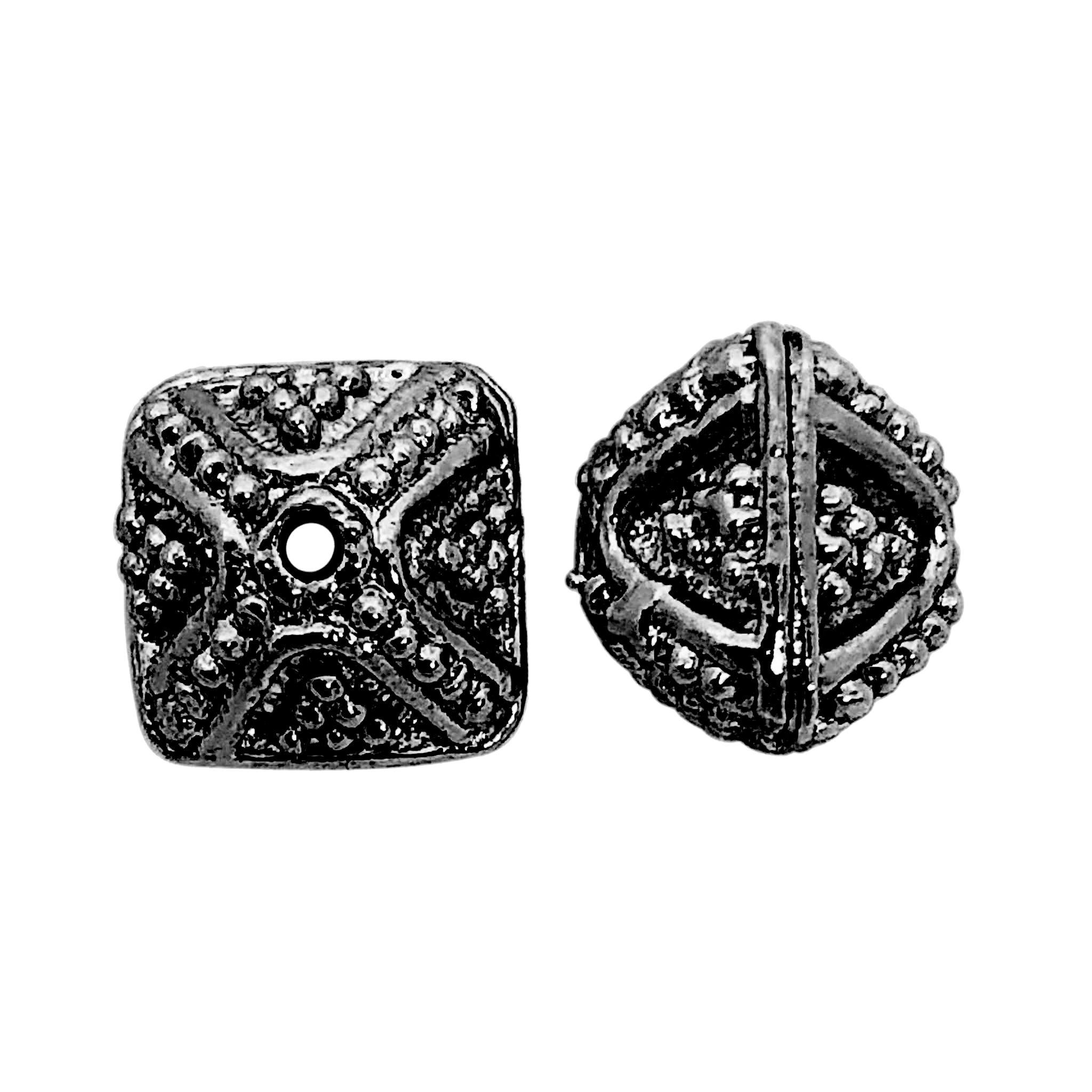 Black rhodium overlay over copper ornate square bead handcrafted in India for wholesale jewelry making