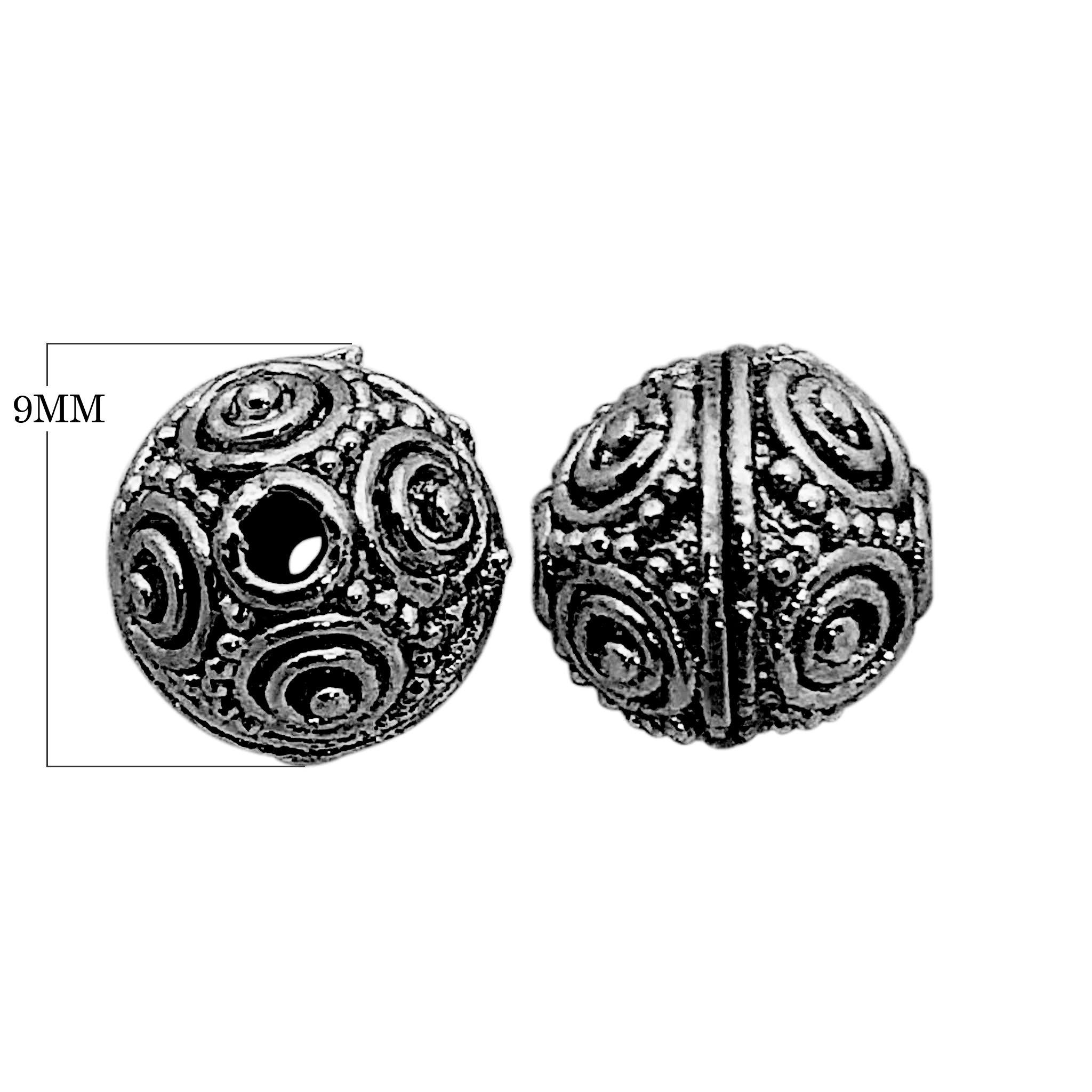 Black rhodium overlay over copper ornate round bead handcrafted in India for wholesale jewelry making