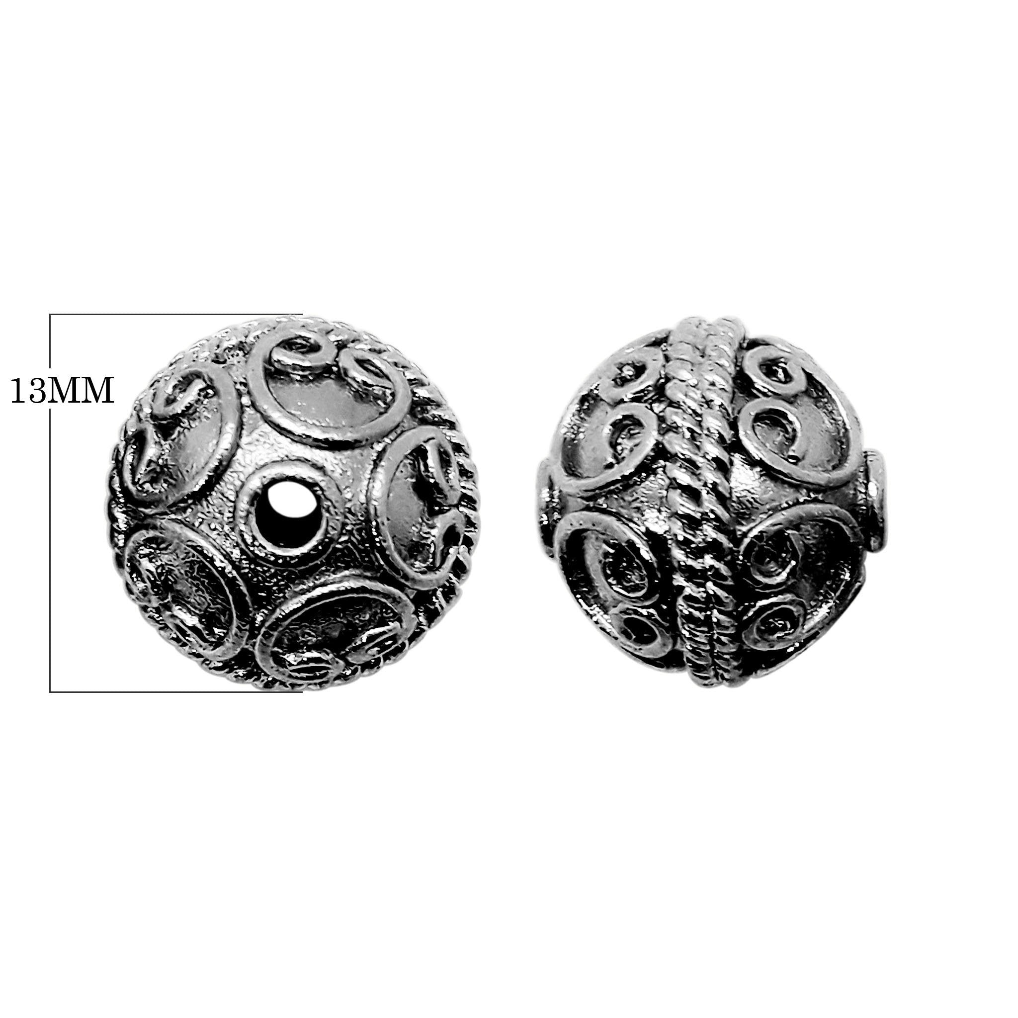 Black rhodium overlay over copper ornate rope center round bead handcrafted in India for wholesale jewelry making
