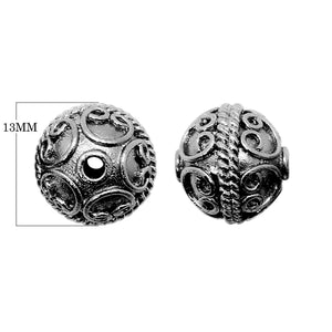 Black rhodium overlay over copper ornate rope center round bead handcrafted in India for wholesale jewelry making