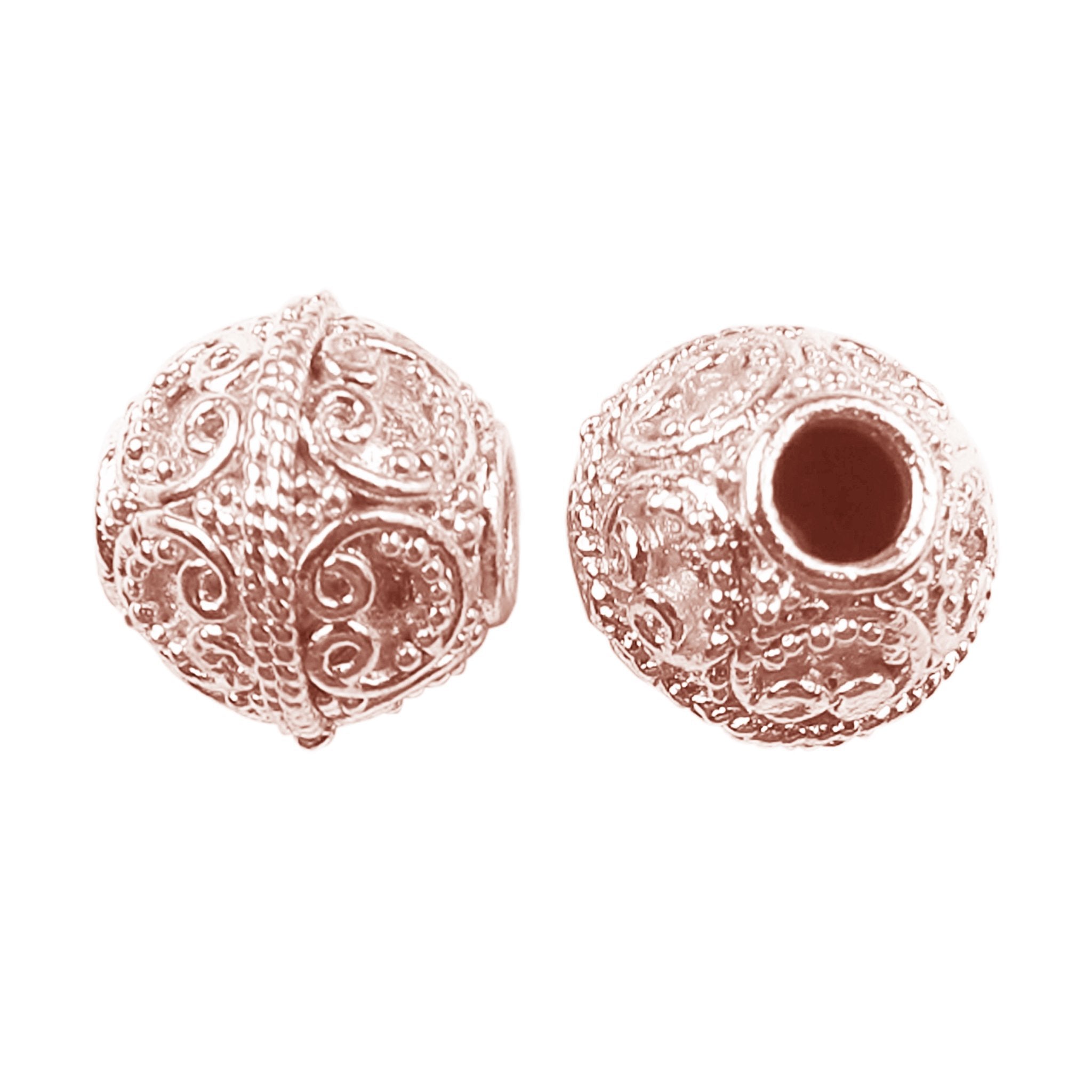 Rose gold overlay copper scroll filigree beads handcrafted in India for wholesale jewelry making