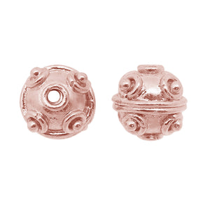Rose Gold overlay over copper handcrafted bead from India with embossed swirl design for wholesale jewelry making