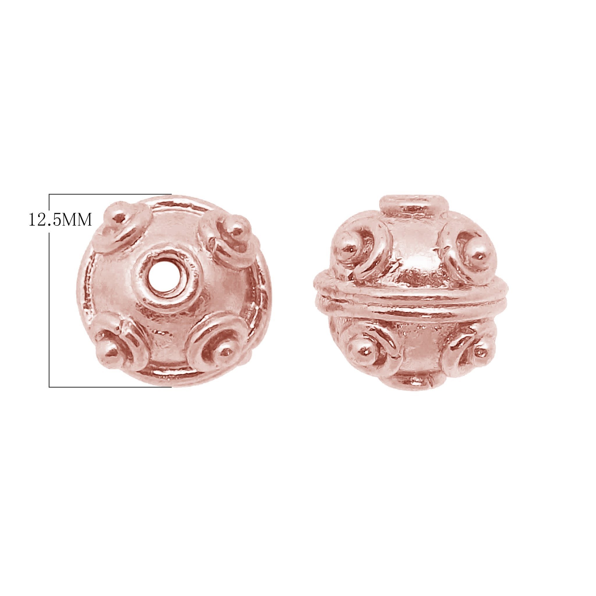 Rose Gold overlay over copper handcrafted bead from India with embossed swirl design for wholesale jewelry making