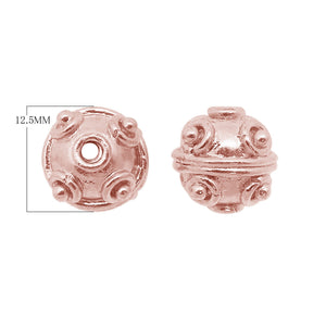 Rose Gold overlay over copper handcrafted bead from India with embossed swirl design for wholesale jewelry making