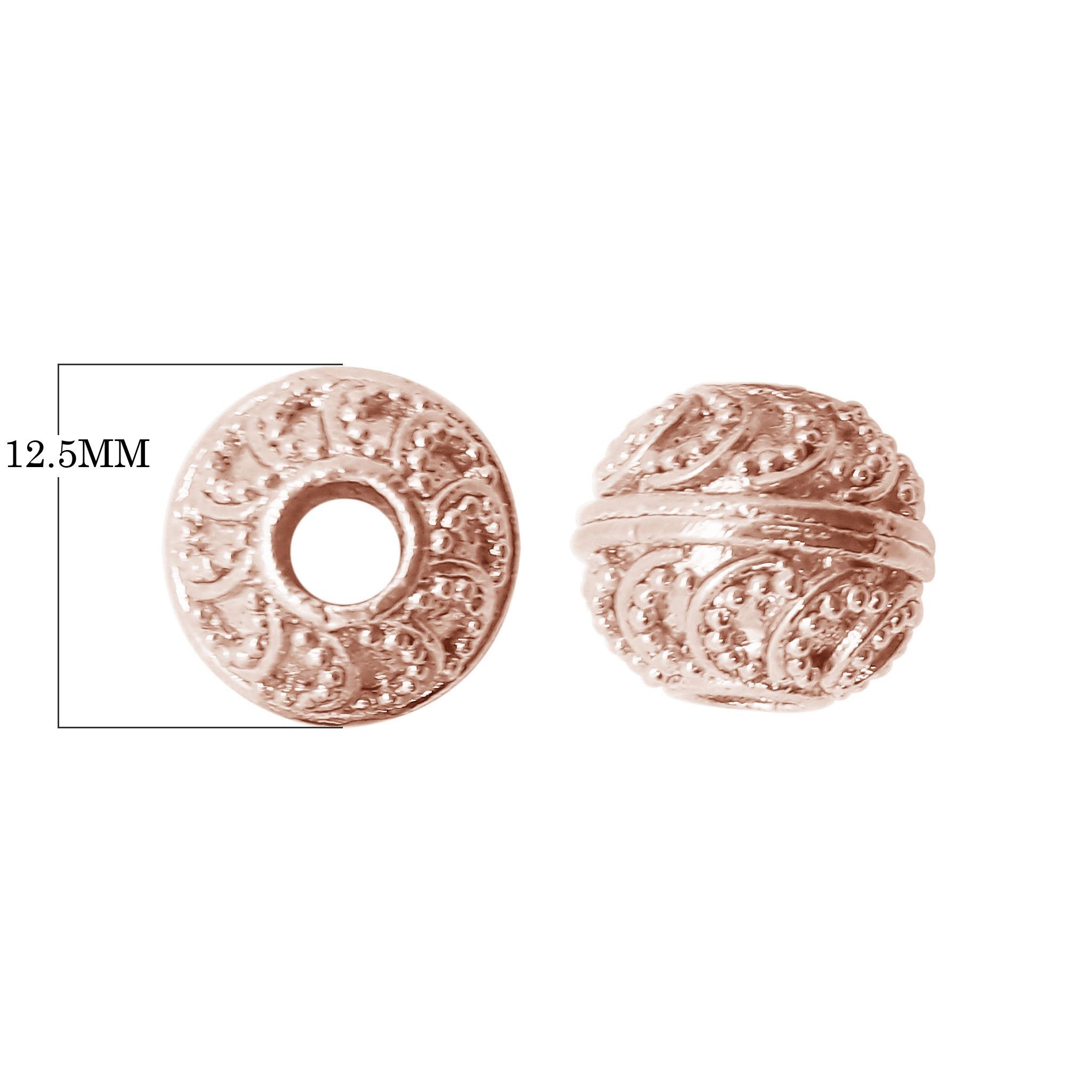 Rose Gold overlay over copper textured spherical bead handcrafted in India for wholesale jewelry making