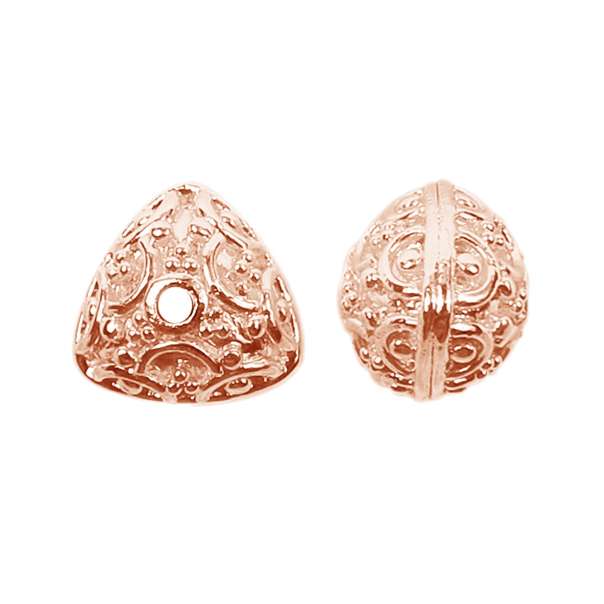 Rose Gold overlay over copper handcrafted spacer bead from India with raised circular motif design
