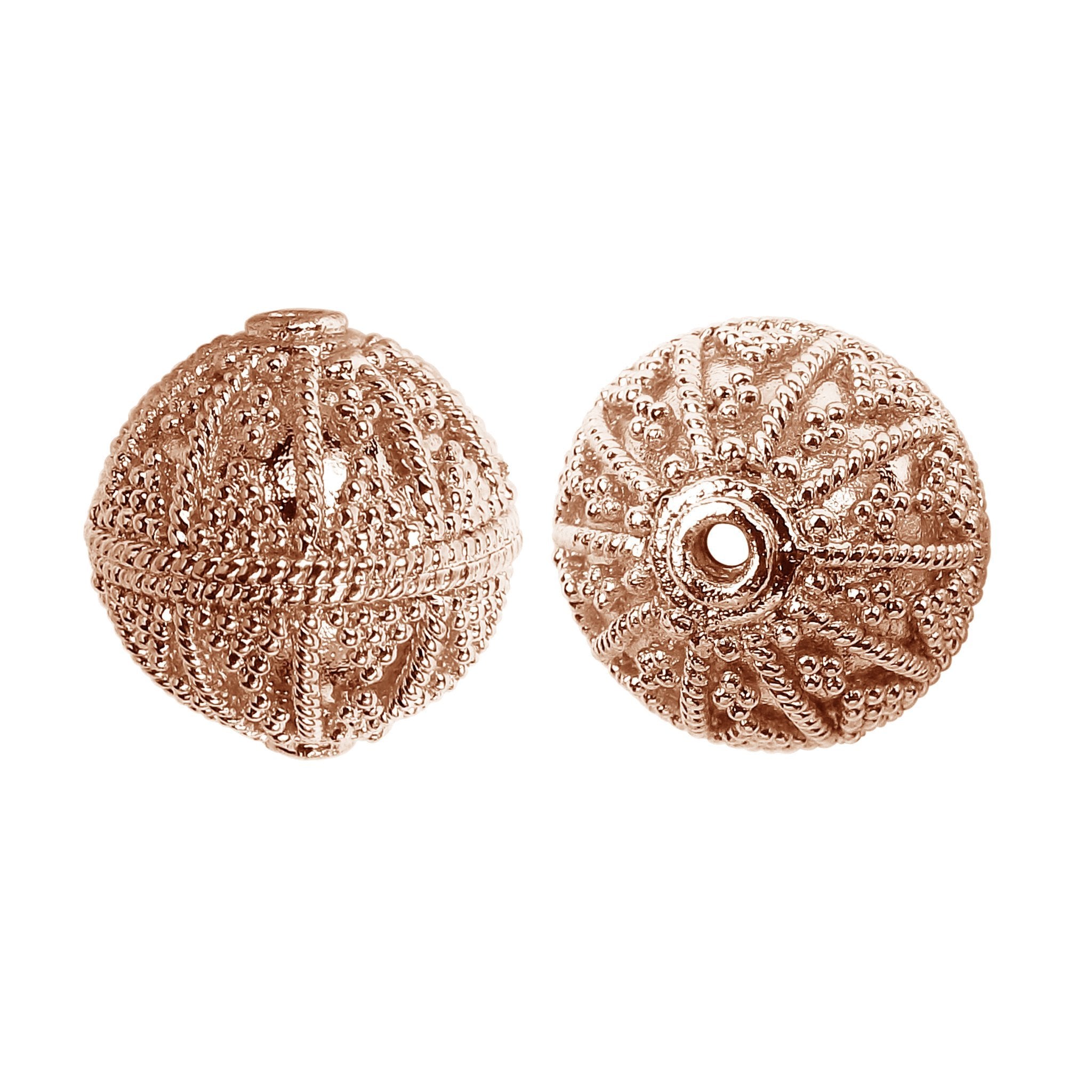 Rose Gold overlay over copper textured round bead handcrafted in India for wholesale jewelry making