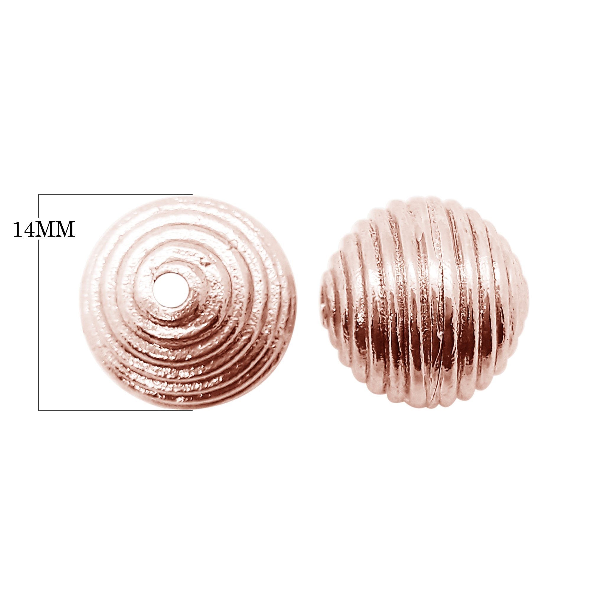 Rose gold overlay over copper ribbed round bead handcrafted in India for wholesale metal components