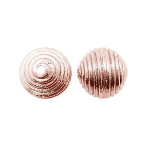Rose gold overlay over copper ribbed round bead handcrafted in India for wholesale metal components