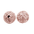 Rose gold overlay over copper ornate round bead handcrafted in India for wholesale metal components