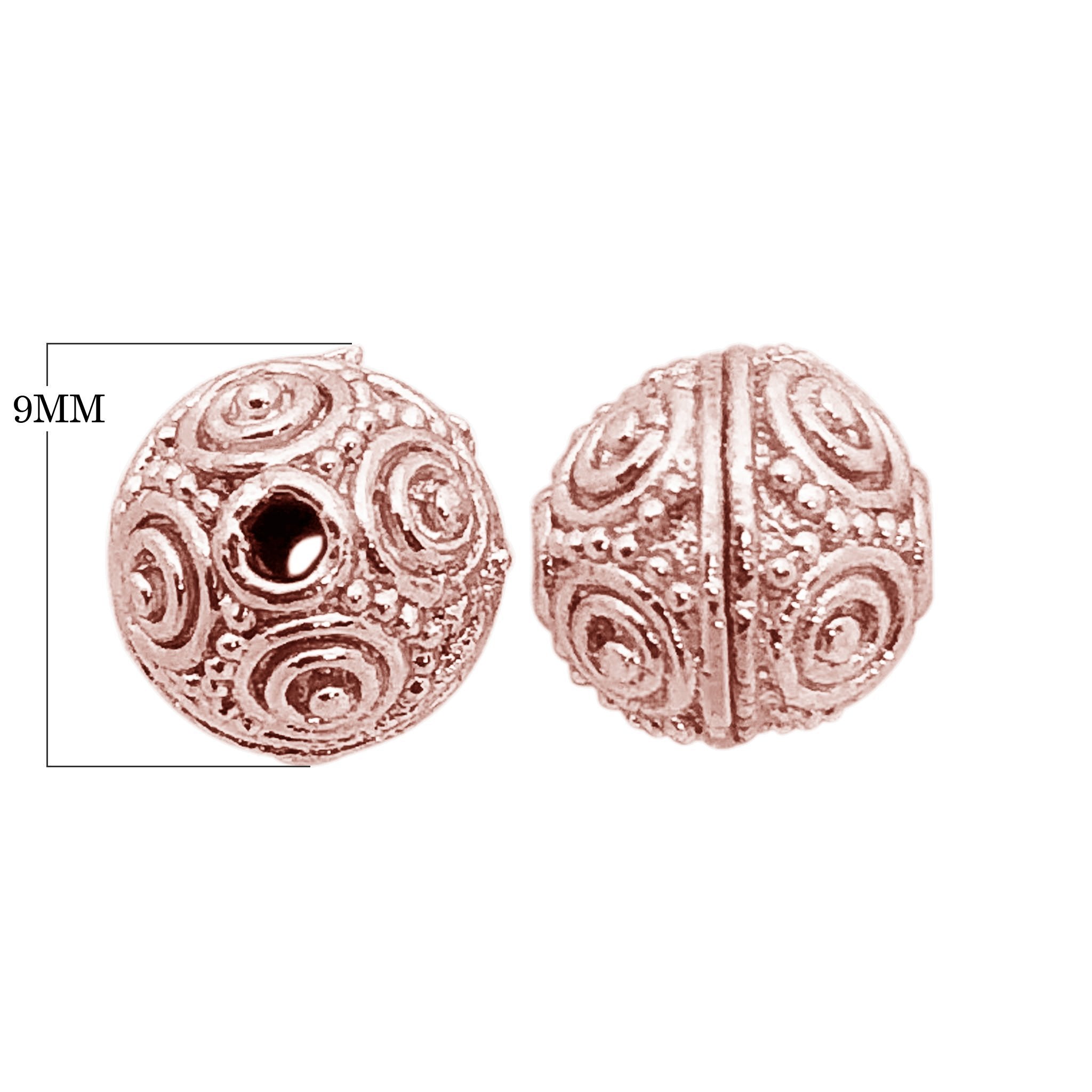 Rose gold overlay over copper ornate round bead handcrafted in India for wholesale metal components
