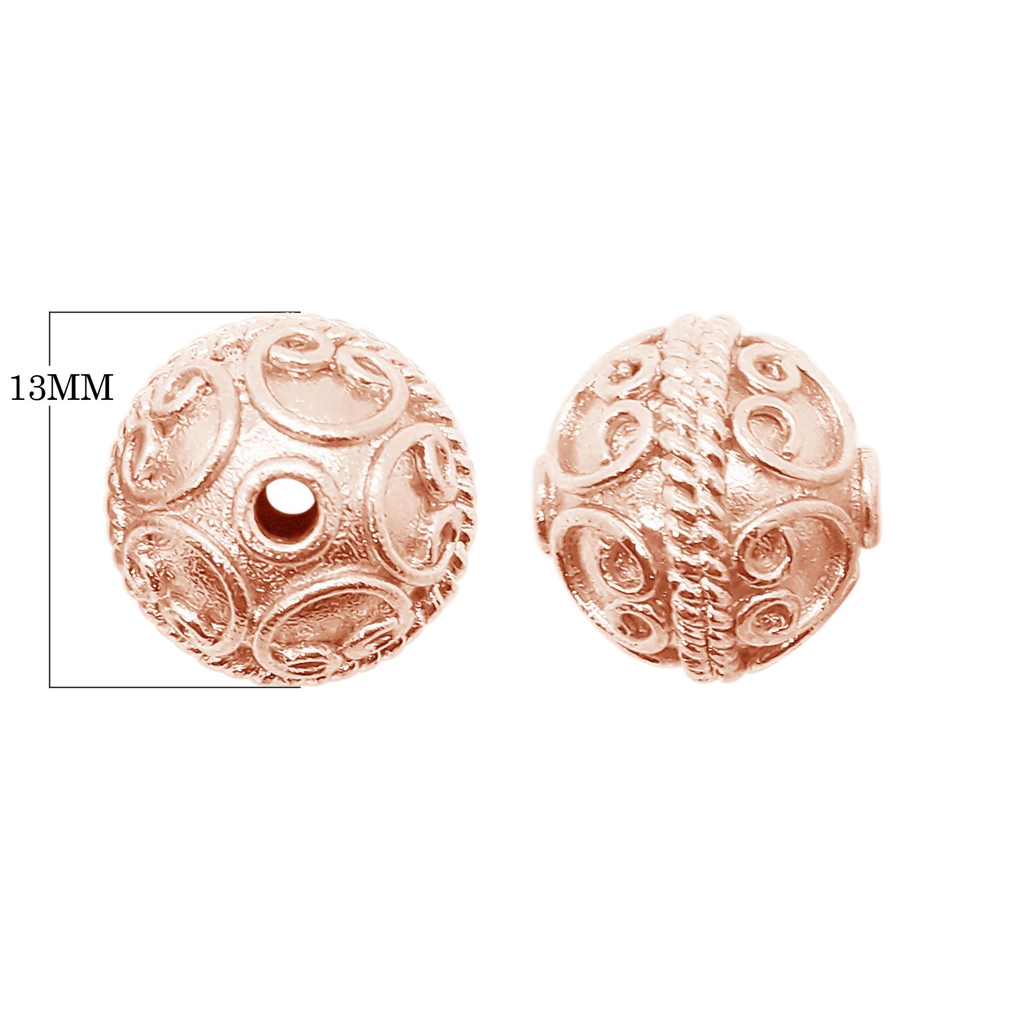 Rose gold overlay over copper swirl design round bead handcrafted in India for wholesale jewelry manufacturing