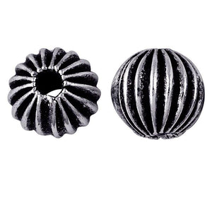 Handcrafted ribbed round bead with silver overlay over copper and antique finish made in India