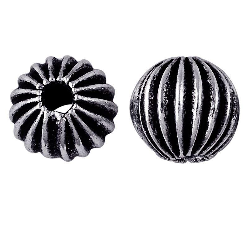 Handcrafted ribbed round bead with silver overlay over copper and antique finish made in India