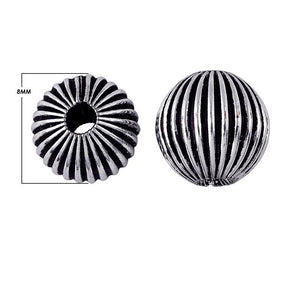 Handcrafted deep ribbed sphere bead with silver overlay over copper and antique finish made in India