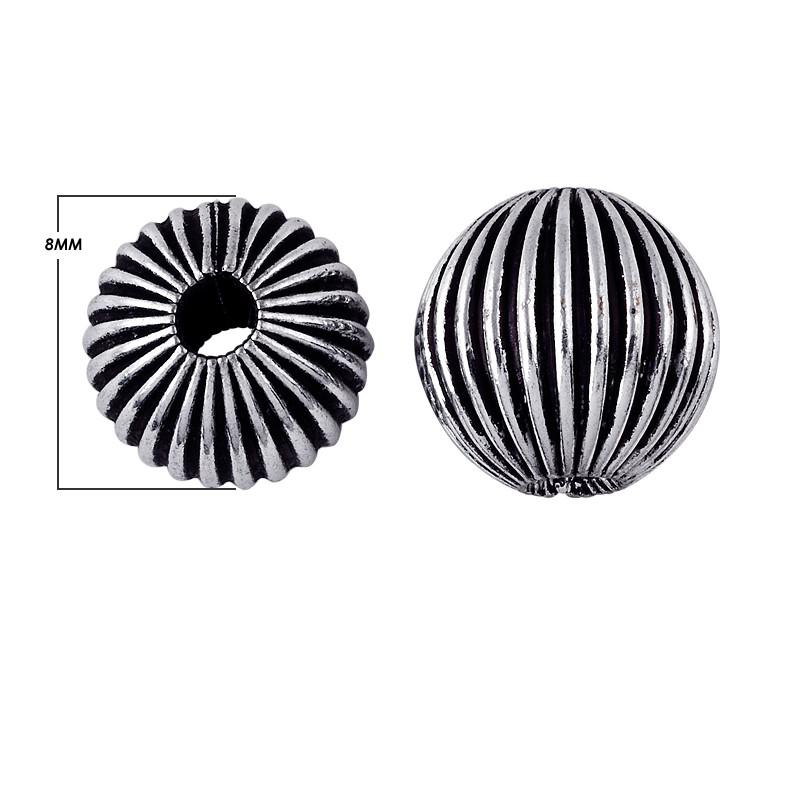 Handcrafted deep ribbed sphere bead with silver overlay over copper and antique finish made in India