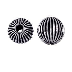 Handcrafted deep ribbed sphere bead with silver overlay over copper and antique finish made in India