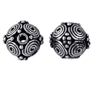 Handcrafted spiral motif round bead with silver overlay over copper and antique finish made in India