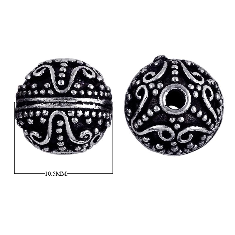 Silver overlay over copper scroll motif round bead from India with oxidized silver finish for wholesale jewelry making