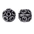 Silver overlay over copper carved floral round bead from India with oxidized silver finish for wholesale jewelry making