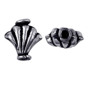 Silver overlay over copper fluted fan bead from India with oxidized silver finish for wholesale jewelry making
