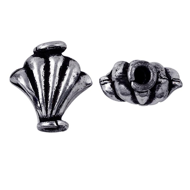 Silver overlay over copper fluted fan bead from India with oxidized silver finish for wholesale jewelry making