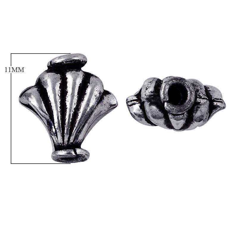 Silver overlay over copper fluted fan bead from India with oxidized silver finish for wholesale jewelry making