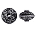 Silver overlay over copper scroll filigree round bead from India with oxidized silver finish for wholesale jewelry making
