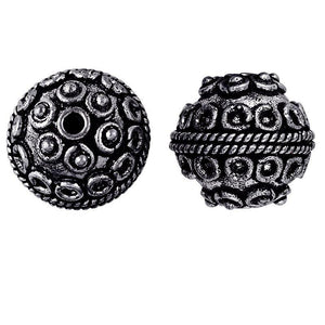 Silver overlay over copper raised dot motif round bead from India with oxidized silver finish for wholesale jewelry making