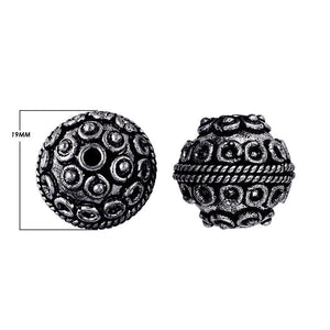 Silver overlay over copper raised dot motif round bead from India with oxidized silver finish for wholesale jewelry making